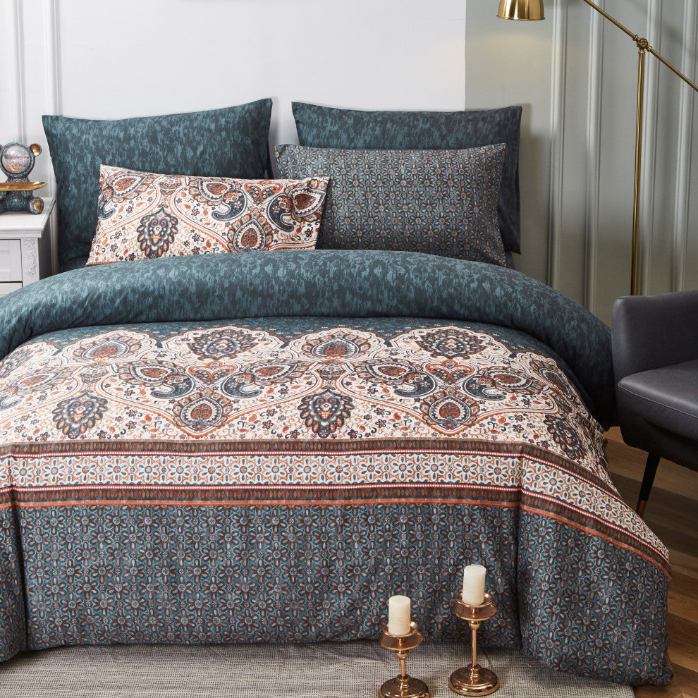 Tache Paisley Damask Lattice Floral Duvet Cover, King