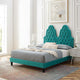 Tufted Platform Bed Frame, Twin Size, Velvet, Teal Blue, Modern Contemporary