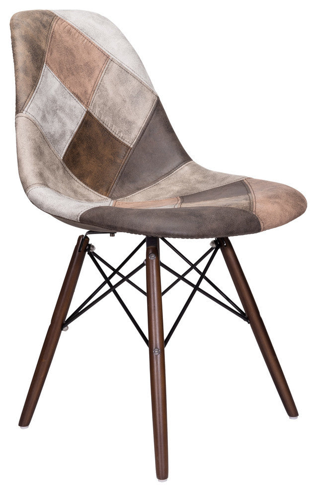 Patch Leatherette Upholstery DSW Dining Side Chair, Dark Walnut Leg, Mooku Brown