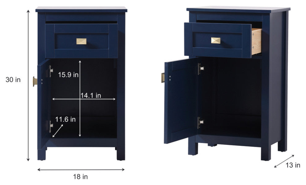 18" Wide Bathroom Storage Freedstanding Cabinet, Blue