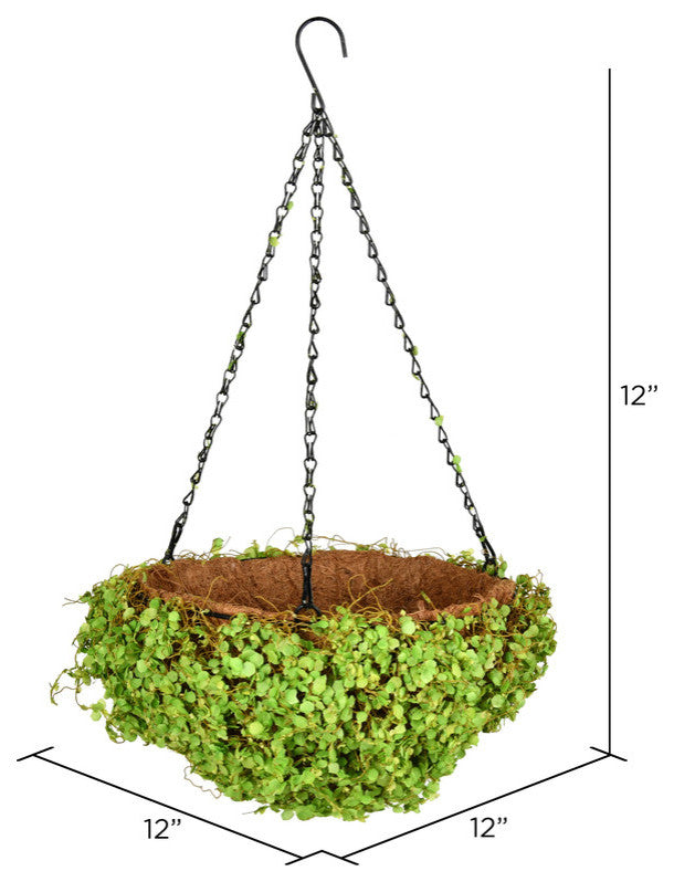 Vickerman 12'''' Artificial Green Mini Leaves Hanging Basket.