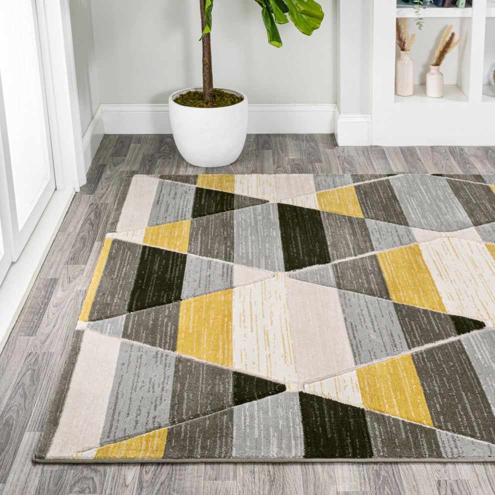 Kehoe Retro Diamonds Geometric Yellow/Gray/Cream 4 ft. x 6 ft. Area Rug