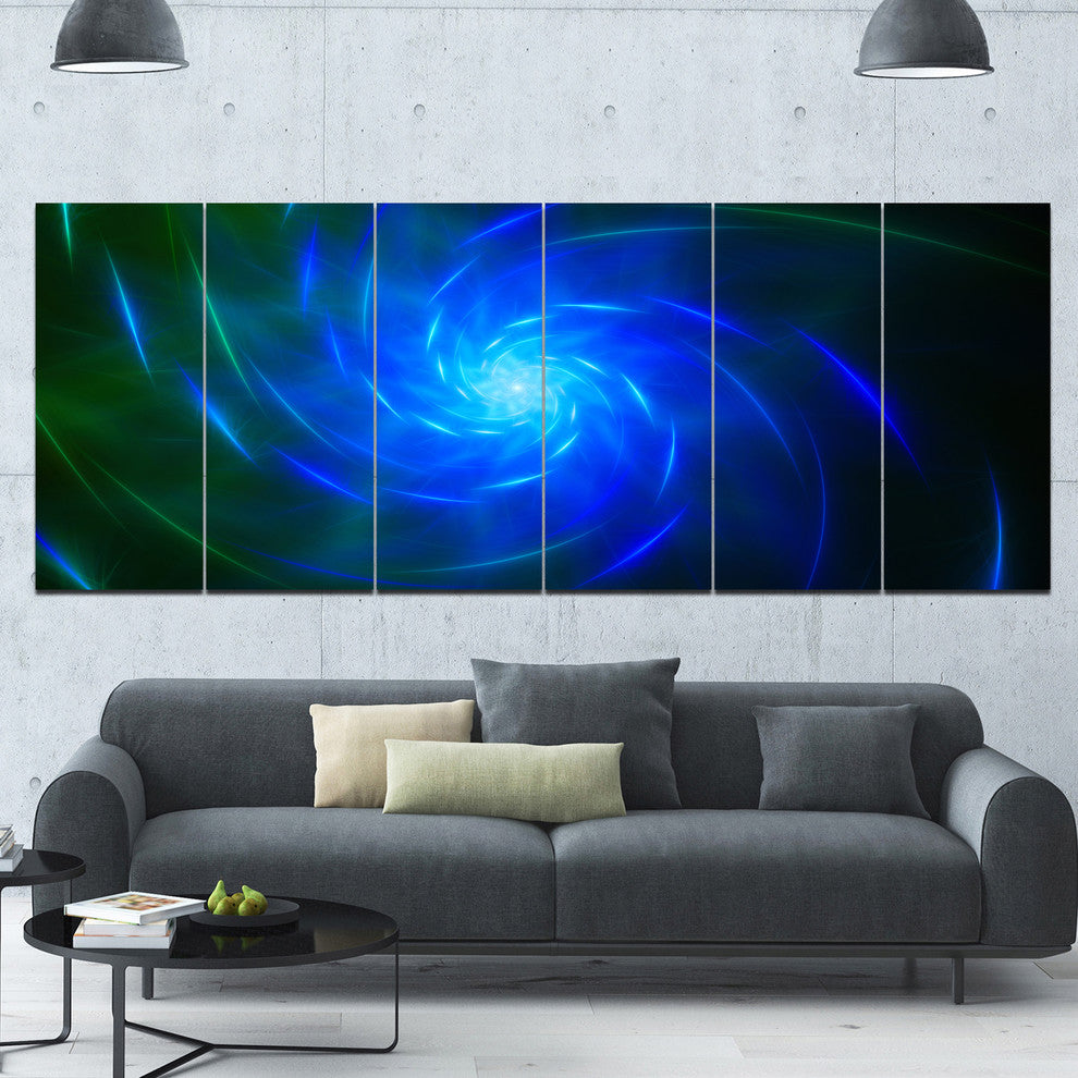 Blue Fractal Whirlpool Design, Abstract Wall Art Canvas, 70"x28", 6 Panels