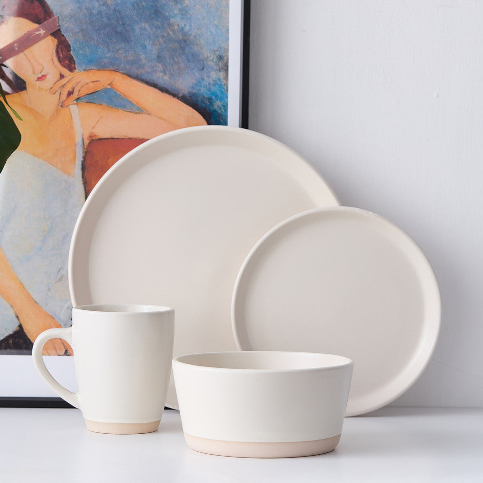 Stone Lain Jules Stoneware 16 Piece Dinnerware Set, Off White