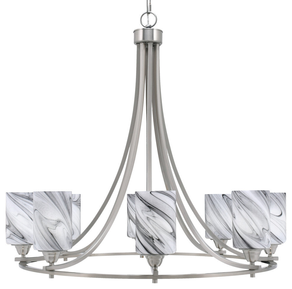 Paramount 8-Light Chandelier, Brushed Nickel, 4" Onyx Swirl Glass