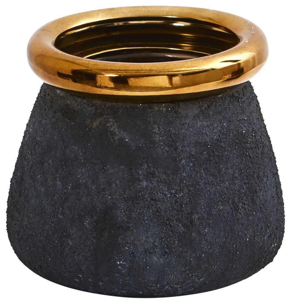 10" Stone Planter With Bronze Rim