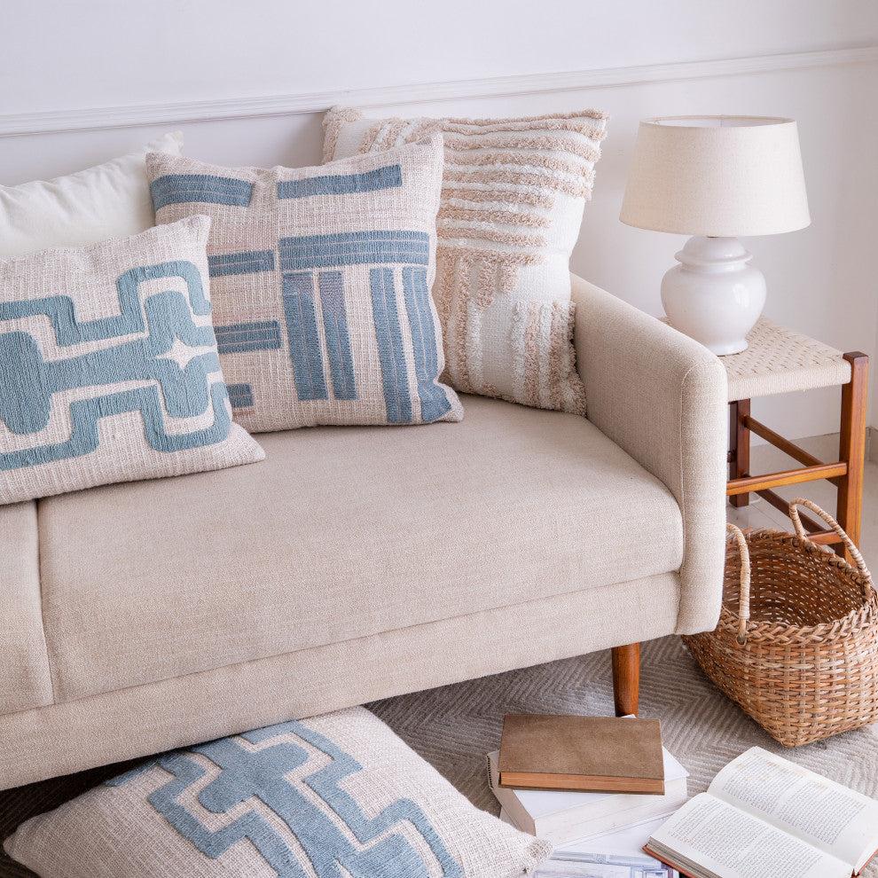 Stacy Garcia Blue Linen Handmade Throw Pillow