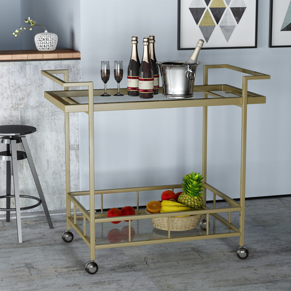 GDF Studio Amaya Industrial Iron and Glass Bar Cart, Gold