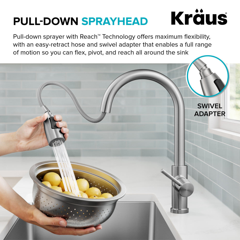 KRAUS Coda 2-Function 1-Handle Pull Down Kitchen Faucet Brushed Brass