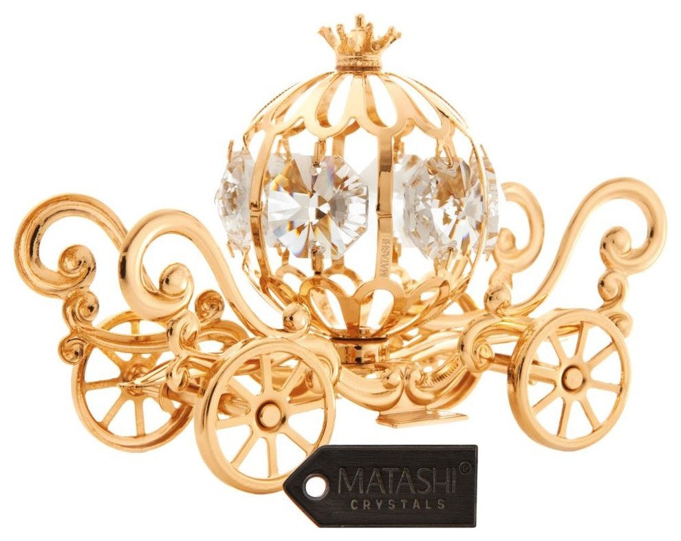 24K Gold Plated Crystal Studded Mini Cinderella Pumpkin Coach Ornament