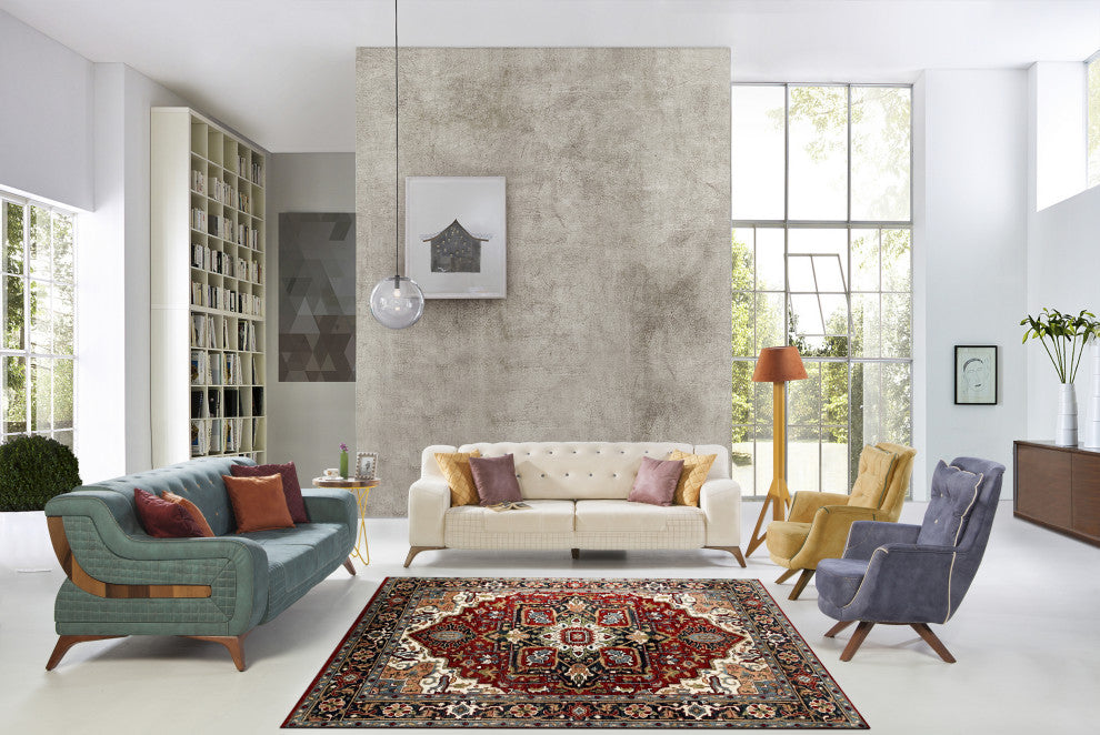 Red / Navy Traditional Classic Heriz Serapi Area Rug