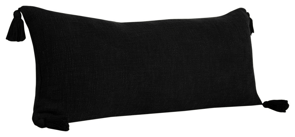 Ox Bay Handwoven Black Solid Organic Cotton Pillow Cover, 14"x36"
