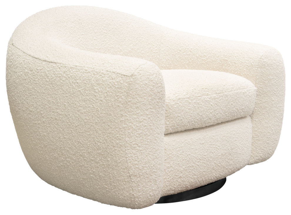 Pascal Swivel Chair in Bone Boucle Textured Fabric Contoured Arms & Back