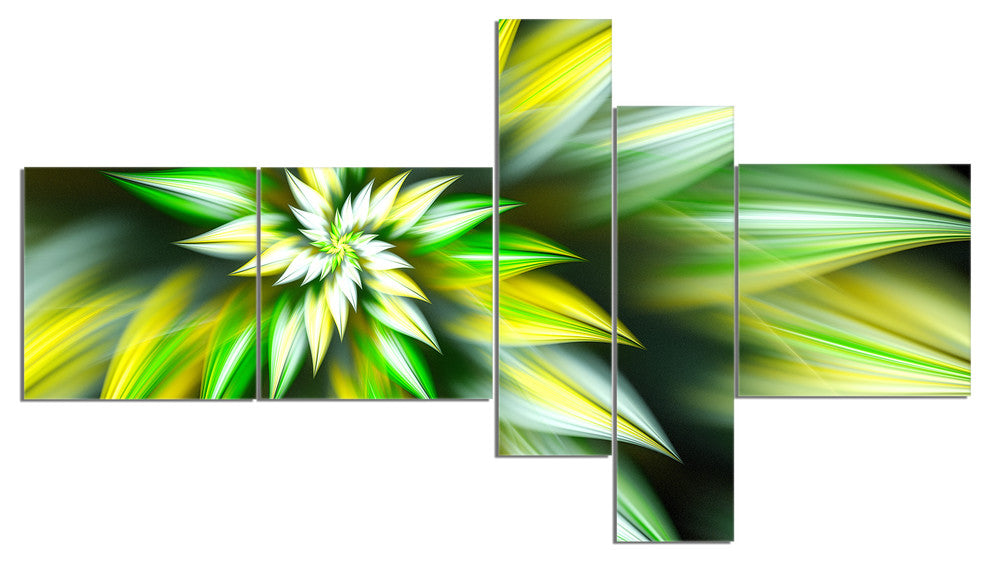 Exotic Green Fractal Spiral Flower, Abstract Canvas Art Print, 60"x32", 5 panels