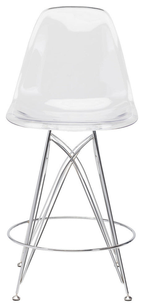 Stylus Polycarbonate and Chromed Steel Base Stool, Clear, Counter Height