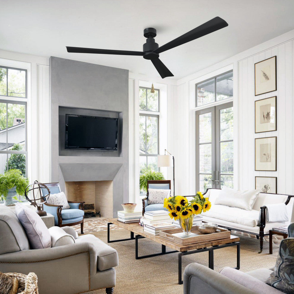 52 in. Modern Ceiling Fan with Reversible DC Motor,Six Speeds,Black