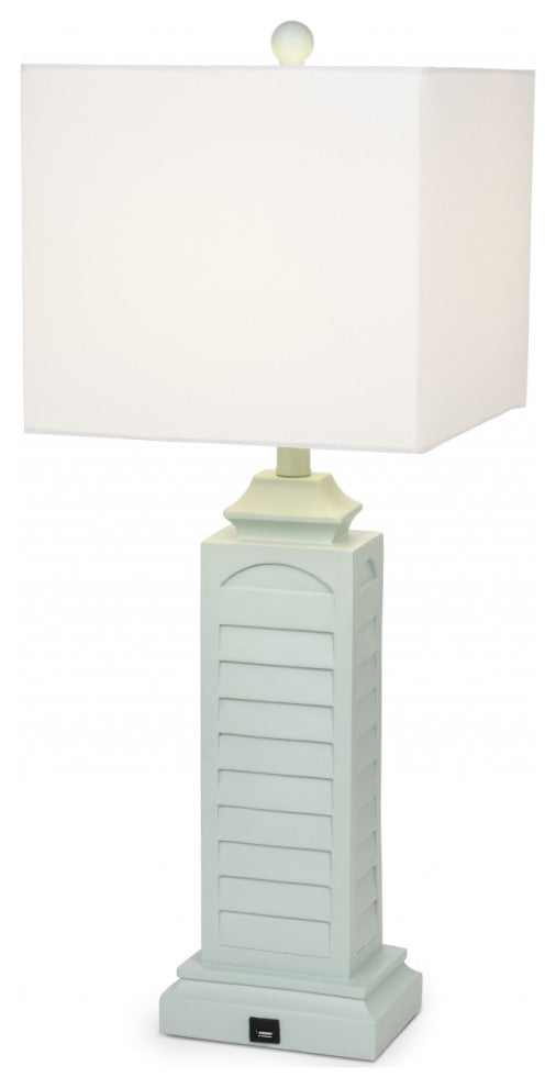 Set of 2 Light Teal Louver Base Table Lamps With USB