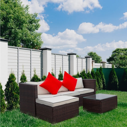3 Piece Pation Wicket Set Outdoor Furniture Rattan Sofa Set With Cream Finish