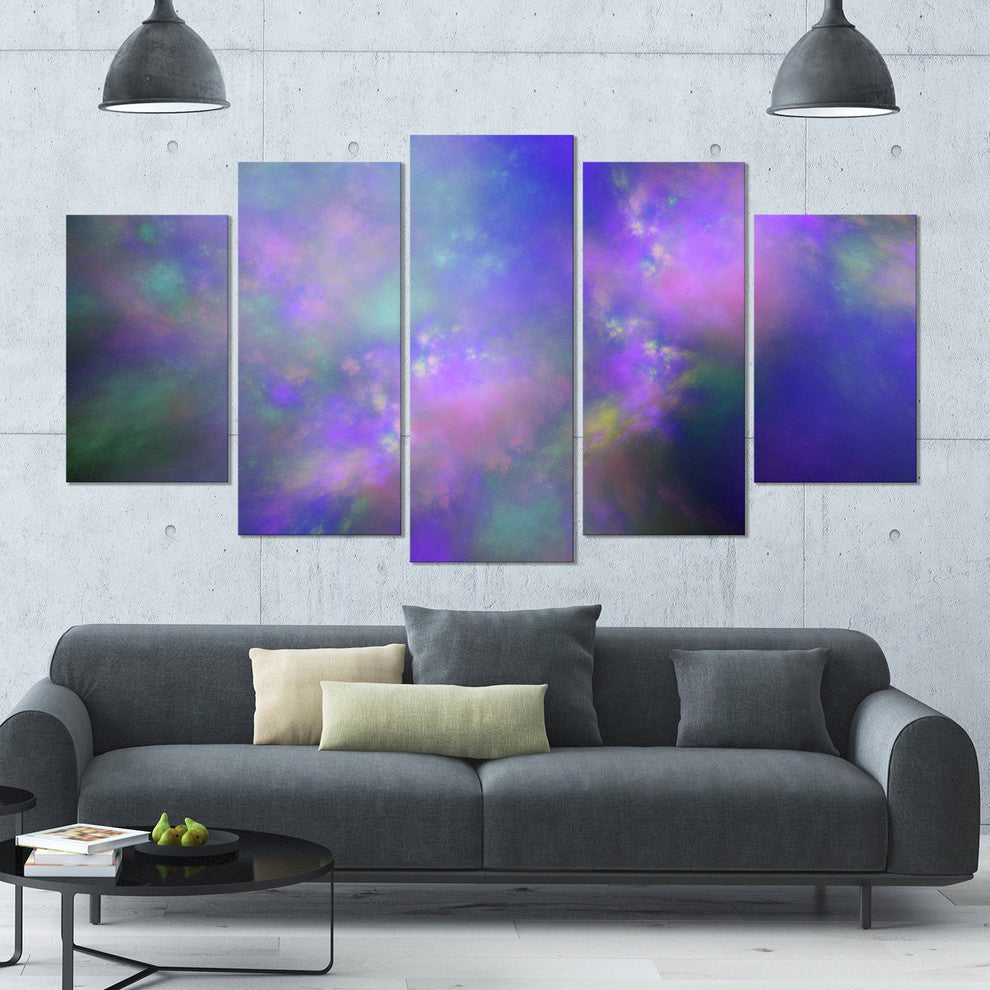 Perfect Purple Starry Sky, Contemporary Canvas Wall Art, 60"x32", 5 Panels