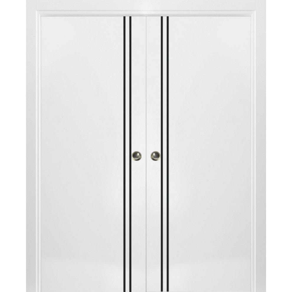 French Double Pocket Doors 56x96 | Planum 0016 White Silk | Kit Trims Rail