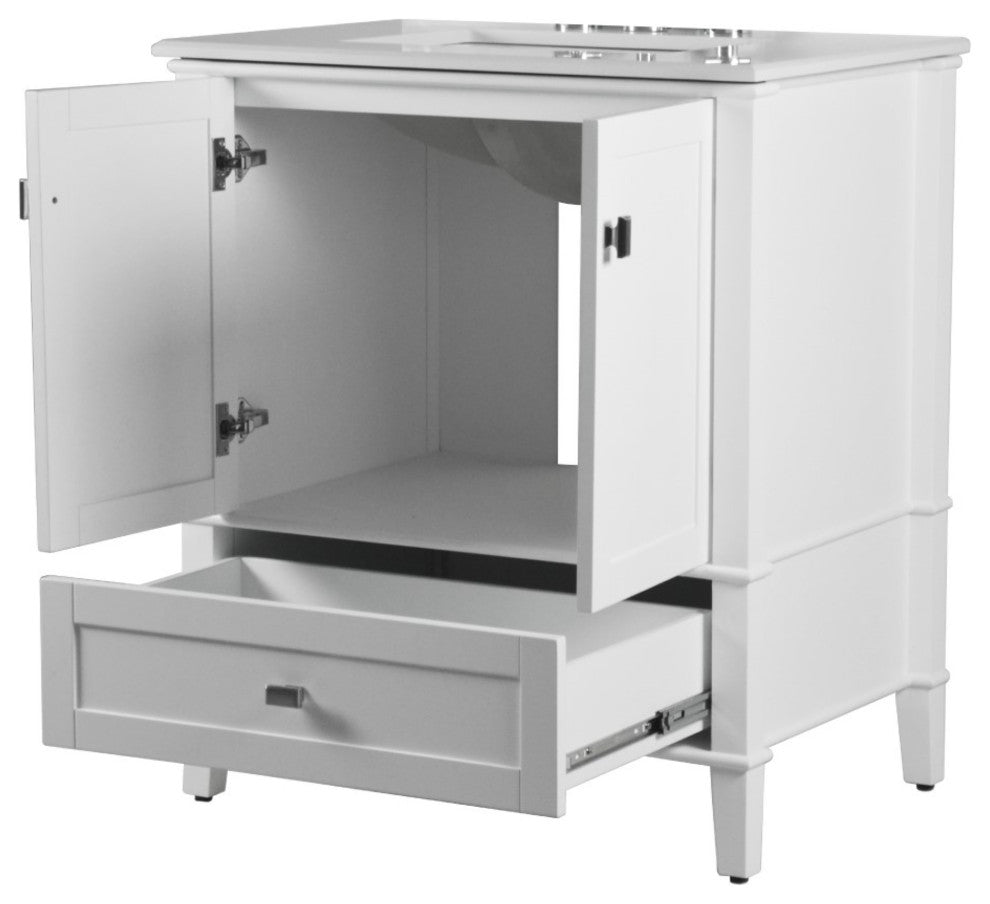 31" Single Vanity, White With Engineered Stone Top