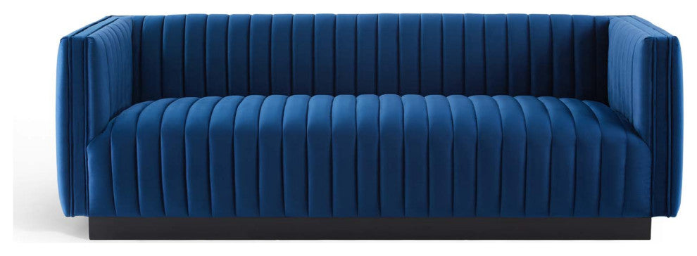 Tufted Sofa, Velvet, Blue Navy, Modern, Living Lounge Hotel Lobby Hospitality