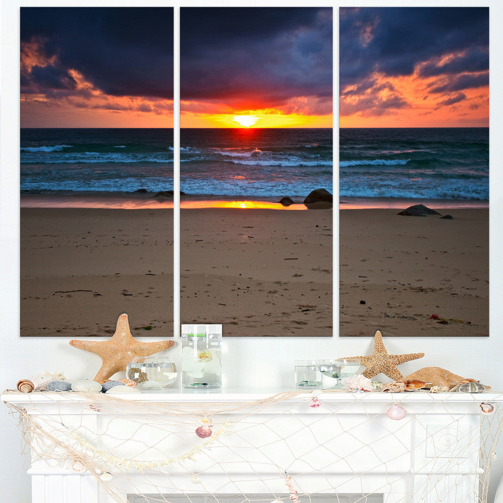 "Dramatic Colorful Sky Over Beach" Metal Wall Art, 3 Panels, 36"x28"