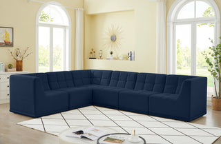 Relax Velvet Upholstered 6-Piece L-Shaped Modular Sectional, Navy