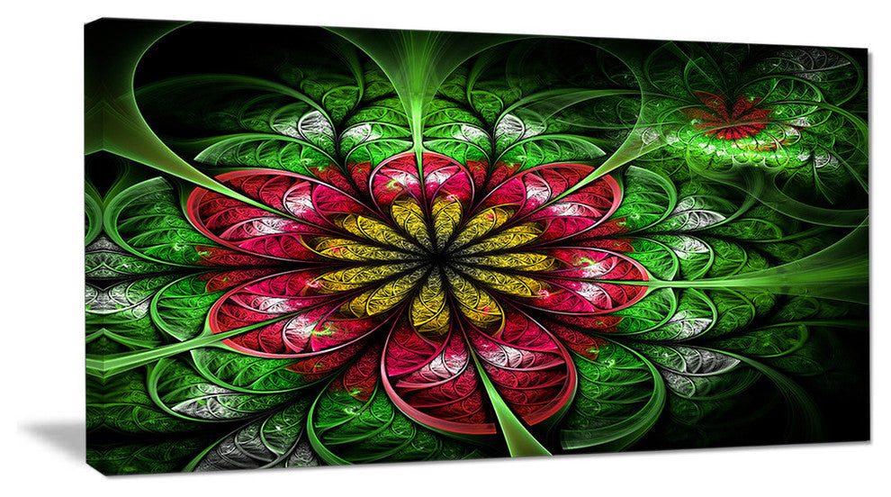 Dark Yellow and Green Flower, Oversized Abstract Canvas Art Print, 60x28