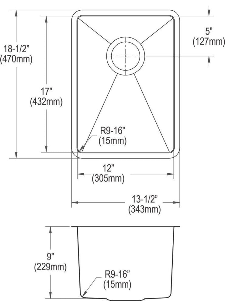 Elkay ECTRU12179TC Crosstown 13-1/2" Undermount Single Basin - Stainless Steel