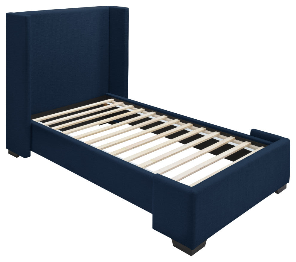 Oxford Linen Textured Fabric Upholstered Bed, Navy, Twin