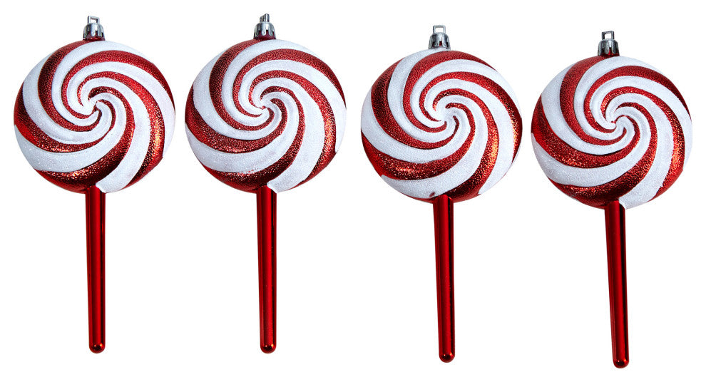 7" Candy Cane Lollipop Holiday Deluxe Christmas Shatterproof Ornament, Set of 4