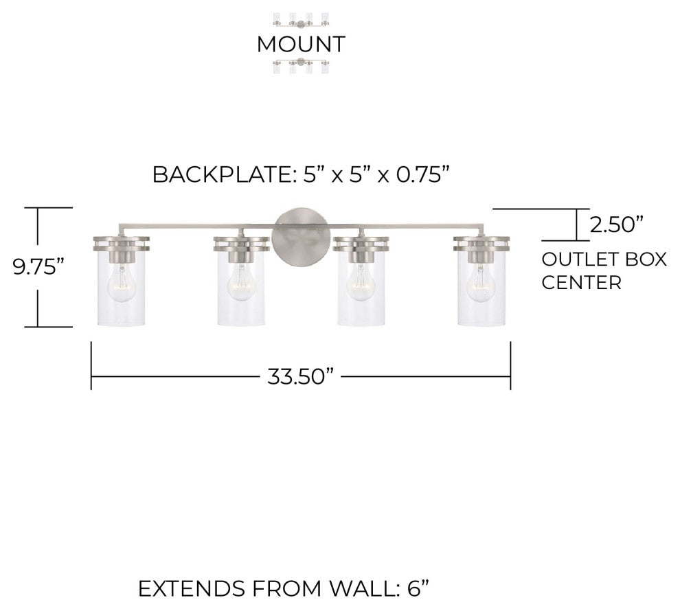 Capital Lighting 148741-539 Fuller 4 Light 34"W Vanity Light - Aged Brass