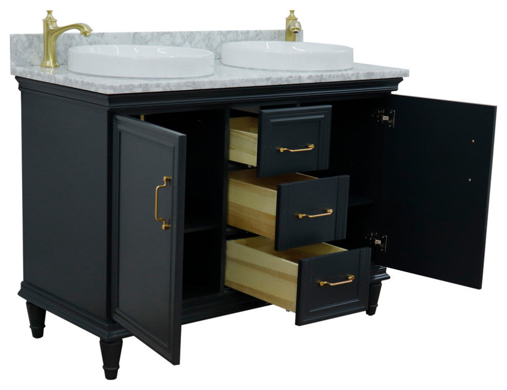 49" Double Vanity, Dark Gray Finish With White Carrara And Round Sink