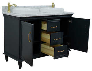 49" Double Vanity, Dark Gray Finish With White Carrara And Round Sink
