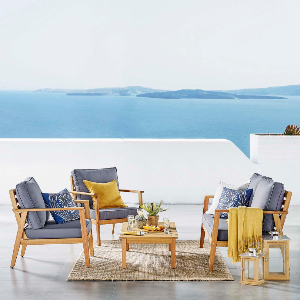 Lounge Sectional Sofa Chair Set, Wood, Brown Natural Gray, Modern, Outdoor