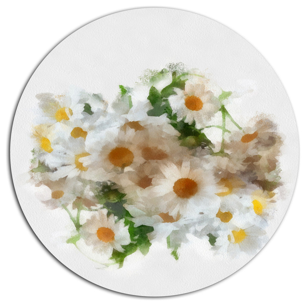 Bunch Of White Chamomiles Watercolor, Flower Disc Metal Wall Art, 11"