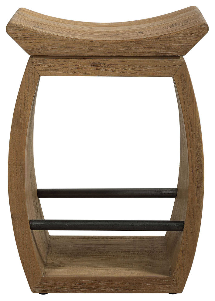 Elegant Asian Modern Open Reclaimed Solid Wood Bar Counter Stool Oriental Pagoda