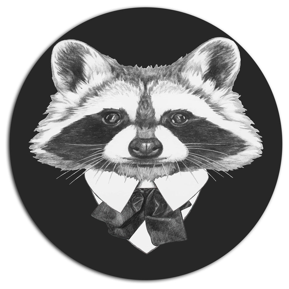 Funny Raccoon In Suit And Tie, Animal Round Wall Art, 11"