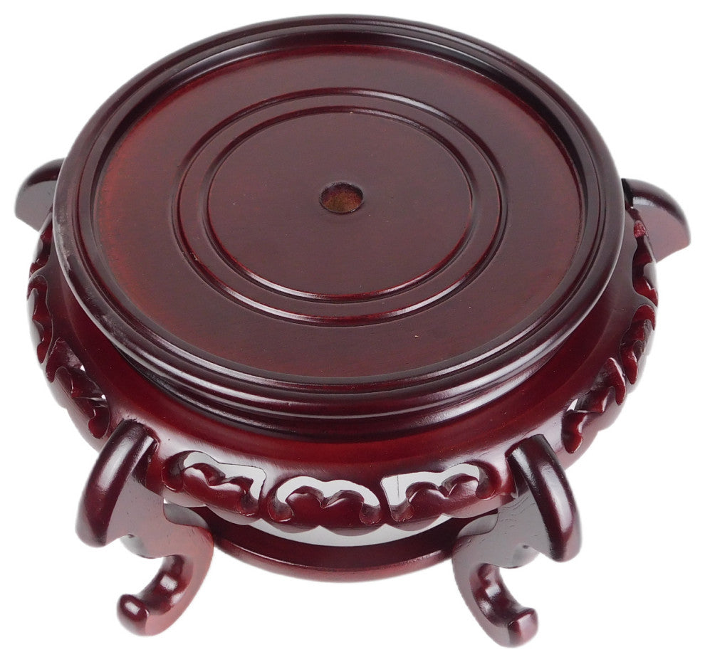 Mahogany Finish Chinese Porcelain Bowl Stand, 4"x4"