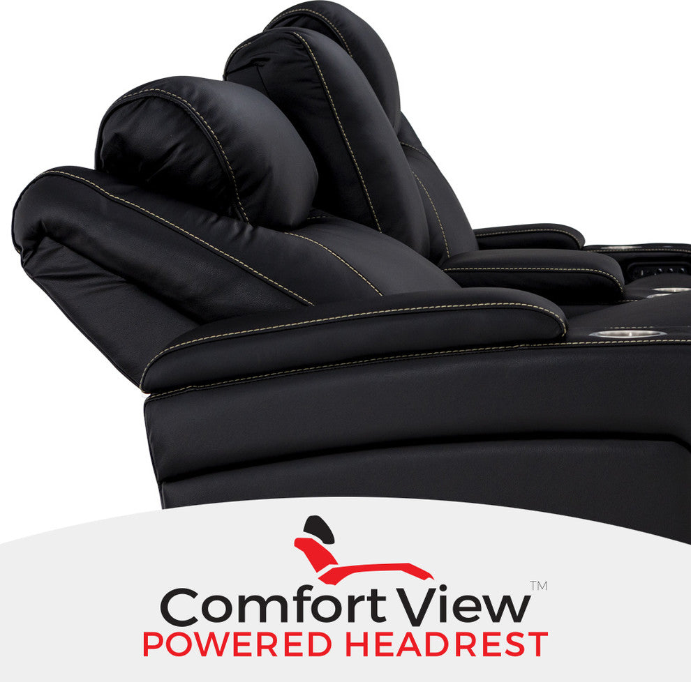 Seatcraft Vienna Leather Home Theater Seating Power Recline Sofa, Black