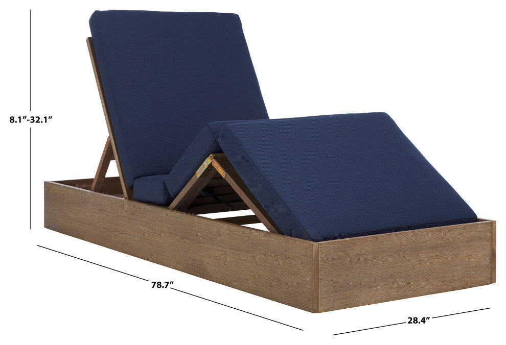 Safavieh Couture Vincent Wood Chaise Lounge Chair, Natural/Navy