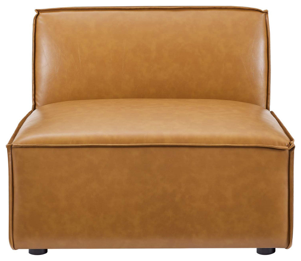 Sectional Sofa Set, Faux Vegan Leather, Tan, Modern, Living Lounge Hospitality