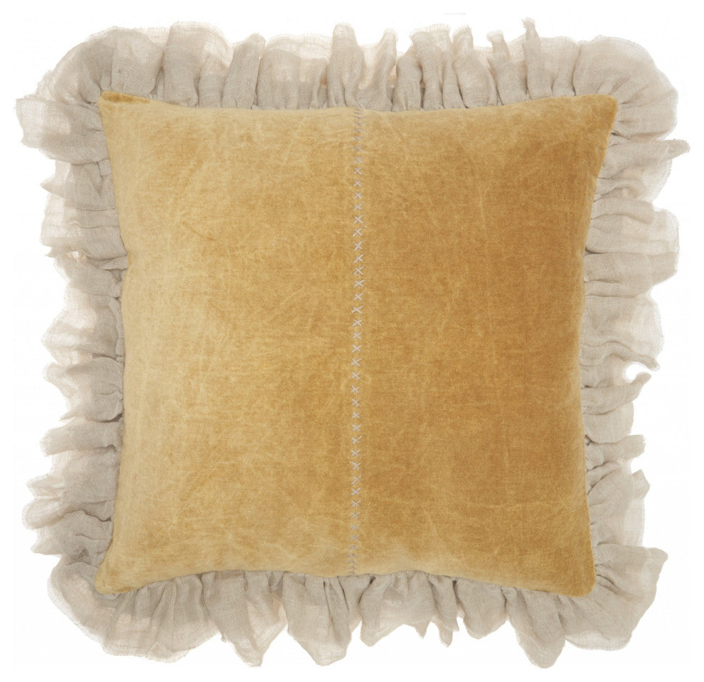 Wide Tasseled Marble Yellow Throw Pillow