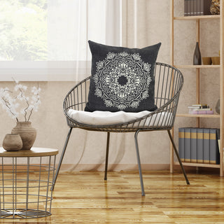 Bohemian Mandala Medallion Throw Pillow, Jet Black, 20" X 20", Poly Fill