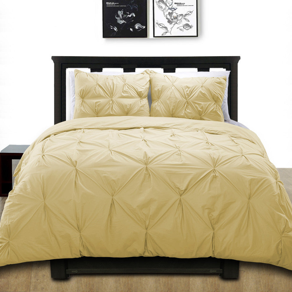 Cottonpure 100% Cotton Pintuck Duvet Cover Mini Set, Wheat, King