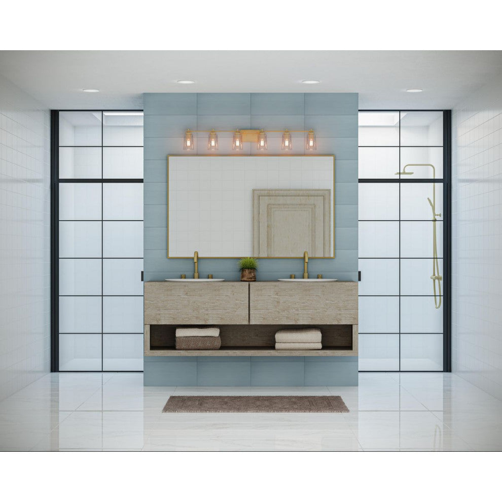 Adley Collection 48-1/2" 6-Light Satin Brass Clear Glass Bath Vanity Light