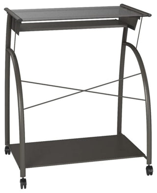 HomeRoots Sleek Pewter and Glass Computer Desk.