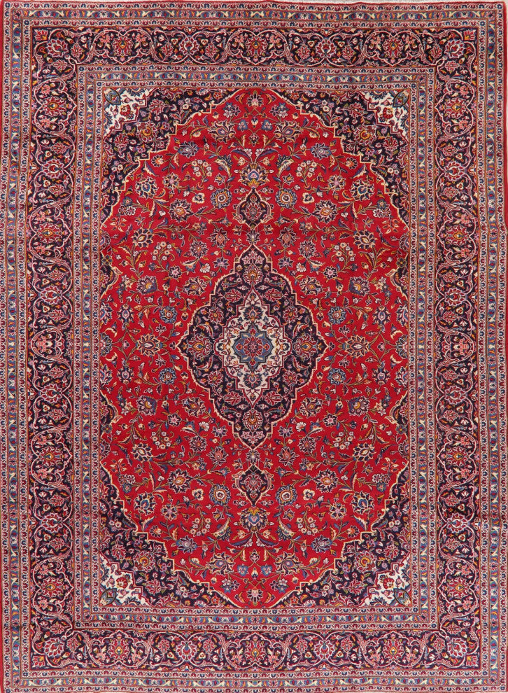 Consigned, Oriental Traditional Hand-Knotted Kashan Persian Area Rug, Red, 9x13