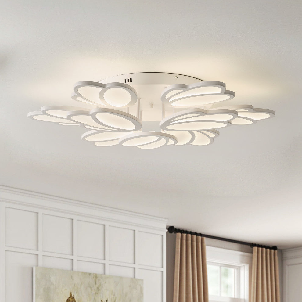 Modern Flower Petals Design LED Dimmable Semi Flush Mount Ceiling Light